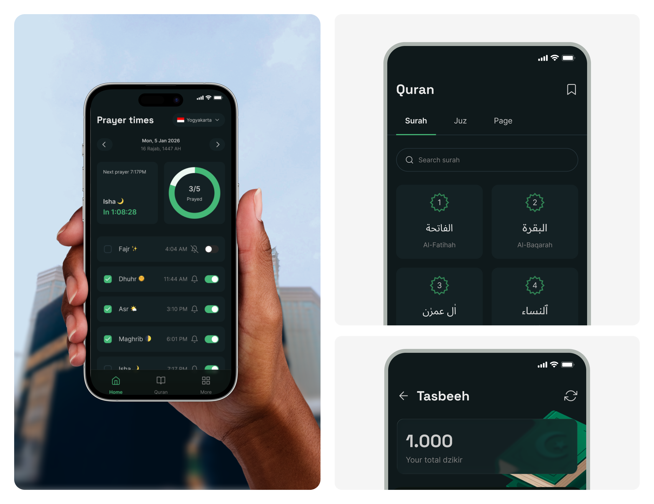 Islamic Companion App concept dua explore islam islamicapp mobiledesign muslimapp quran salat ui uidesign uiux ux