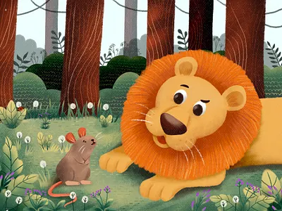 Lion & Mouse Illustration animal children book cute illustration fairytale forest illustration jungle lion mice mouse rat