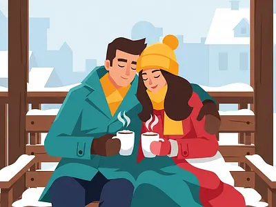 Cozy Winter Couple Vector Illustration Set illustration winter