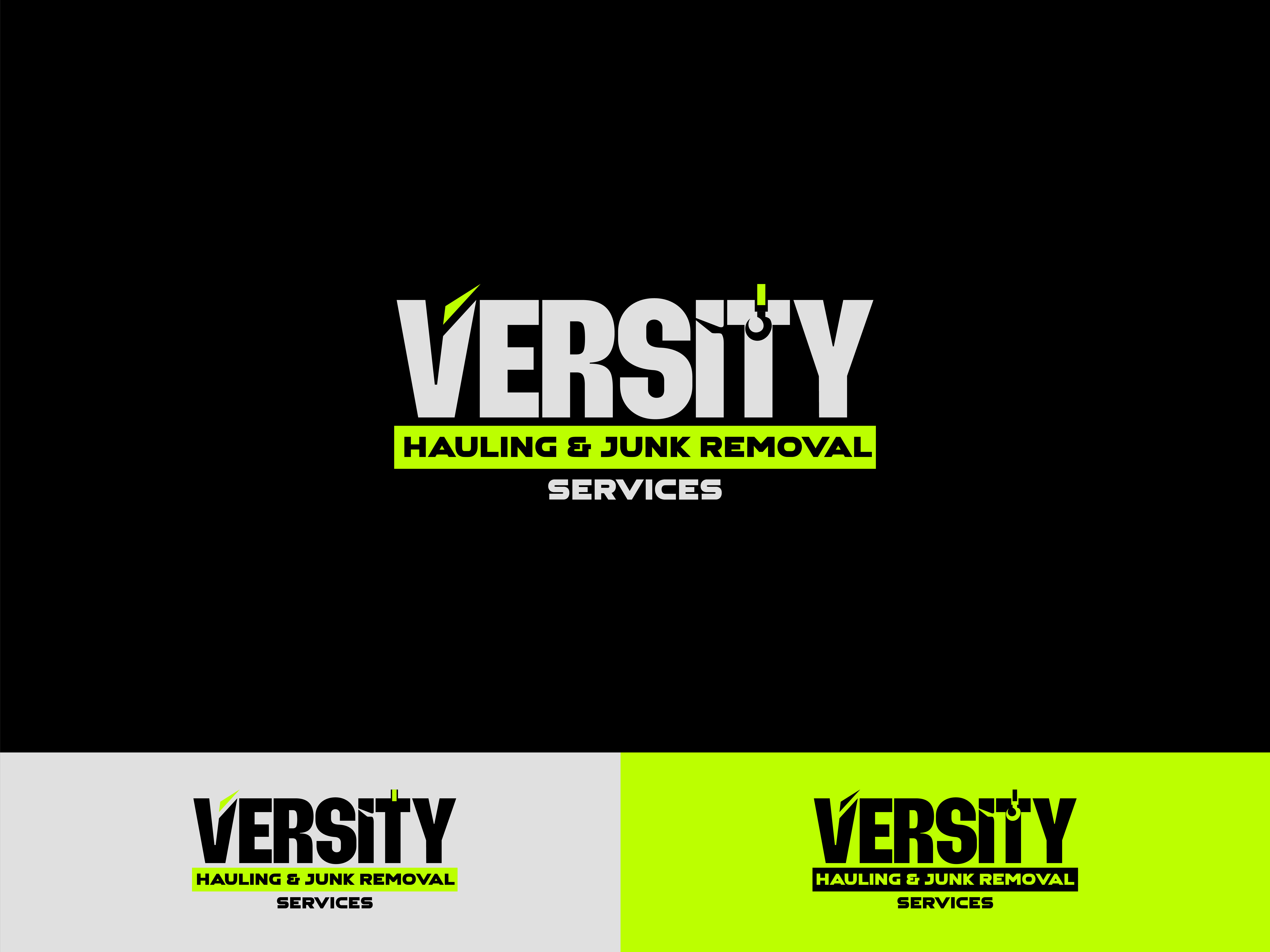 Versity Hauling & Junk Removal — Logo Redesign bold typography brand identity branding cleanup service construction logo dribbble shot hauling logo industrial logo junk removal logo logo design logo redesign modern logo professional branding service business logo transportation logo waste removal