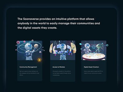 Soonaverse Website Design Animations 3d animated illustration animation arnold astronaut c4d cartoonish 3d style character character design crypto illustration marketplace nfts space space ship token exchange ui 3d illustration ui 3d illustration web ui animation web