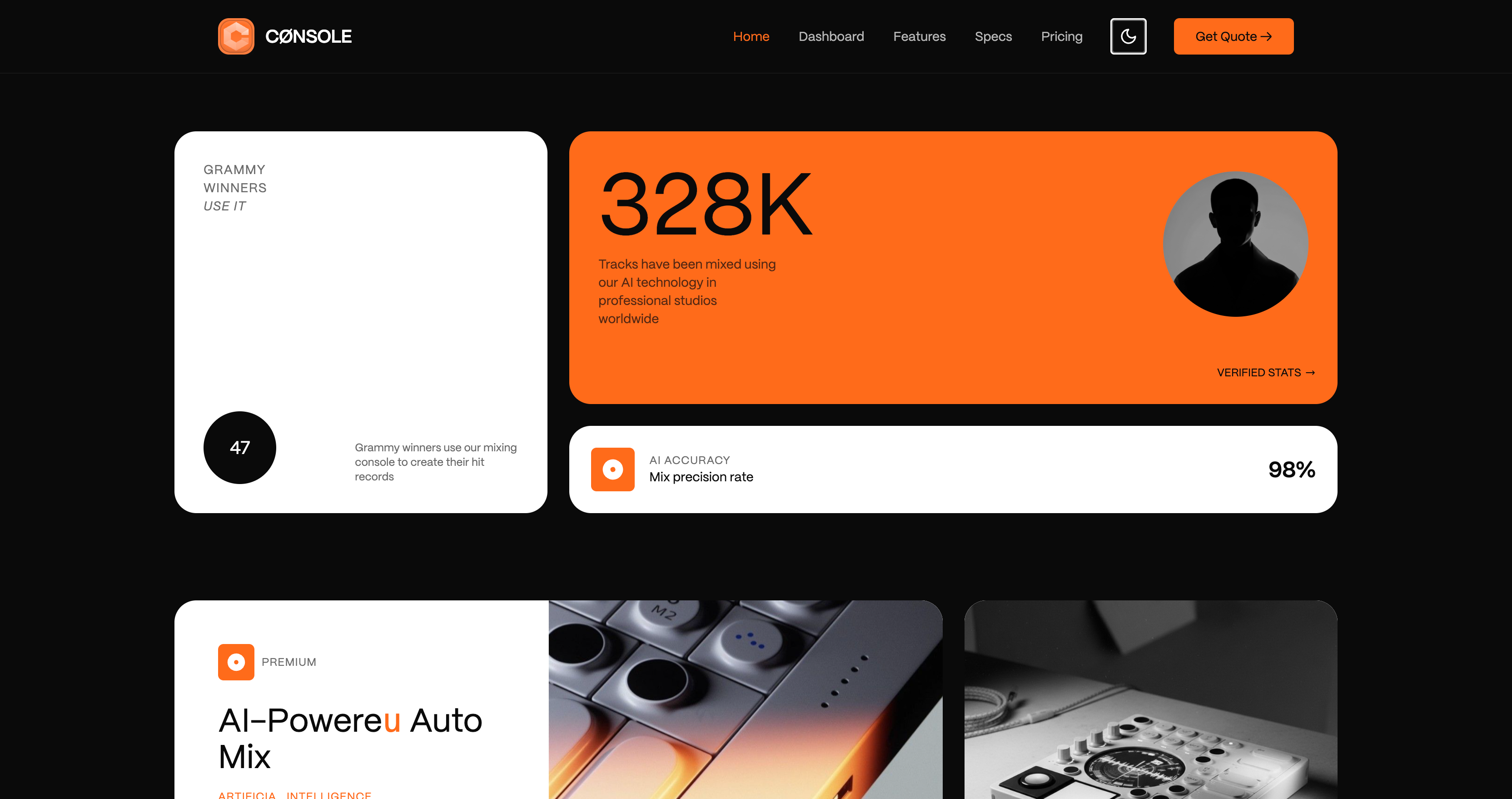 Example of Console – Live site. Screen capture.