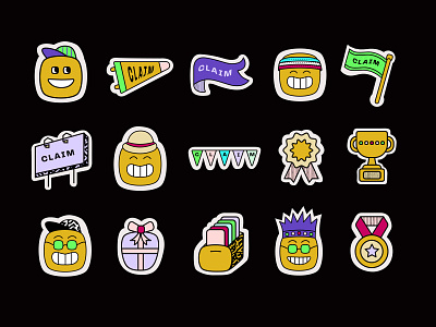 Illustrated stickers and emojis branding character cute emoji flag fun gift icon icon set illustration medal people stickers trophy vector yellow