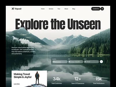 Tripveil — Travel Website design adventure adventure website design booking landing landing page minimal travel design seative service tourism tourist travel agency travel agent travel blog travel header design travel landing page travel website ui design website