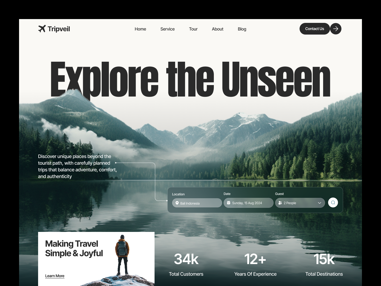 Example of Tripveil — Travel Website design
