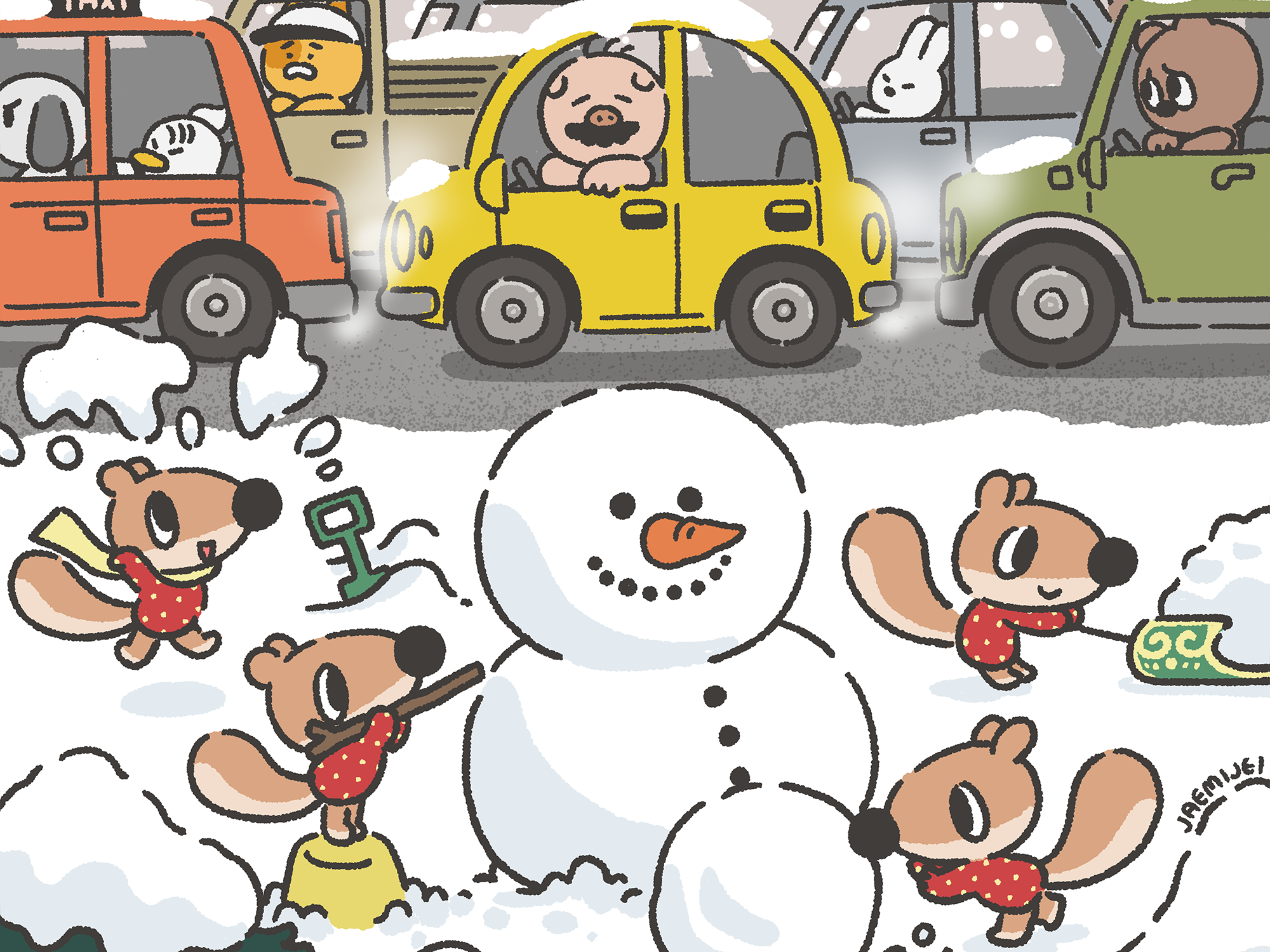 Connie’s Winter, A Paused City - Illustration character illustration children illustration illust illustration squirrel winter illustration