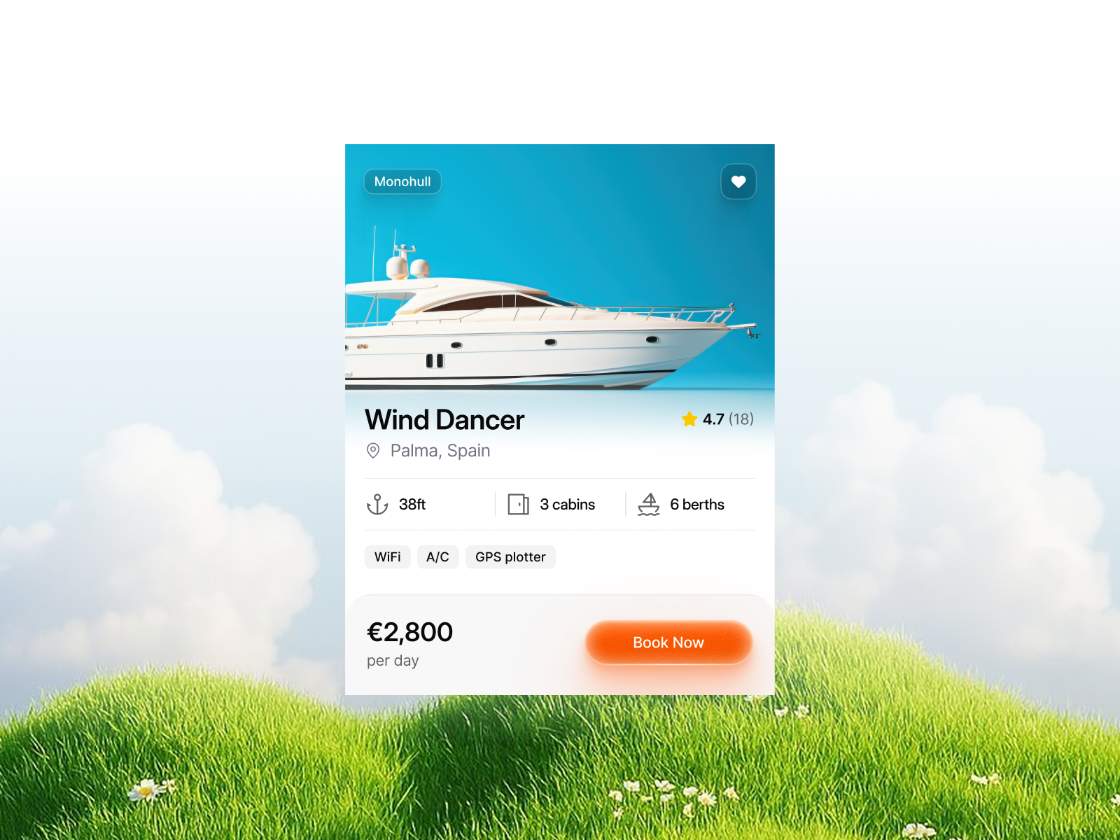 Yacht Booking Card UI/UX Design interface product service startup ui ux web
