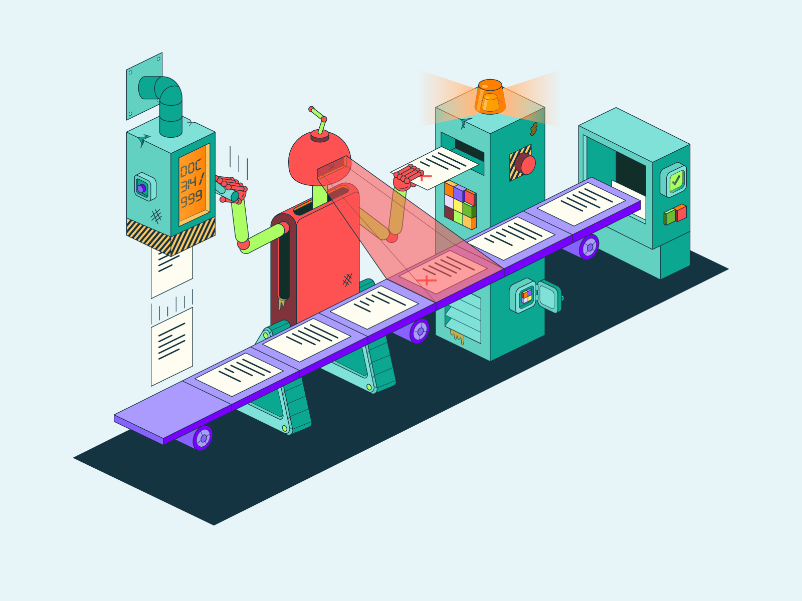Example of Isometric vector illustration – Scanning and validating reports