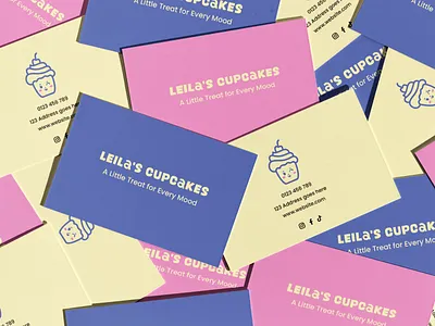 Leila's cupcakes shop visual identity adobe illustrator bakery branding bakery shop blue brand board branding business card colorful brand cupcakes cupcakes store cute cupcake logo logo design mascot pink sweet cupcakes visual identity wordmark logo