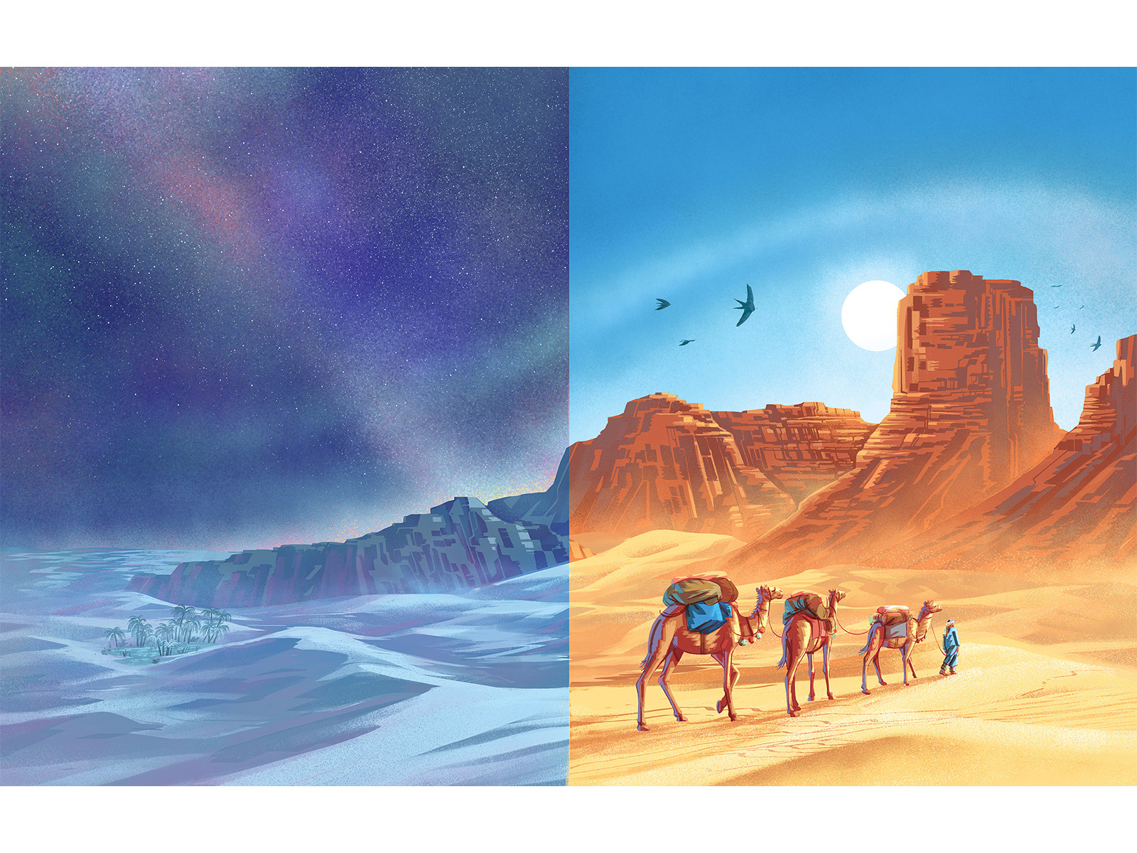 The Sahara 🐫 bookillustration brush camel character colour desert digitalpainting graphic ill illustration light muti sand texture wacomgallery