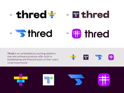 Thred - Unused logo proposals branding corporare branding creative logo design freelance logo design jeroen van eerden lettermark logo design mobile monogram rope saas software t thread thred treads wire wired