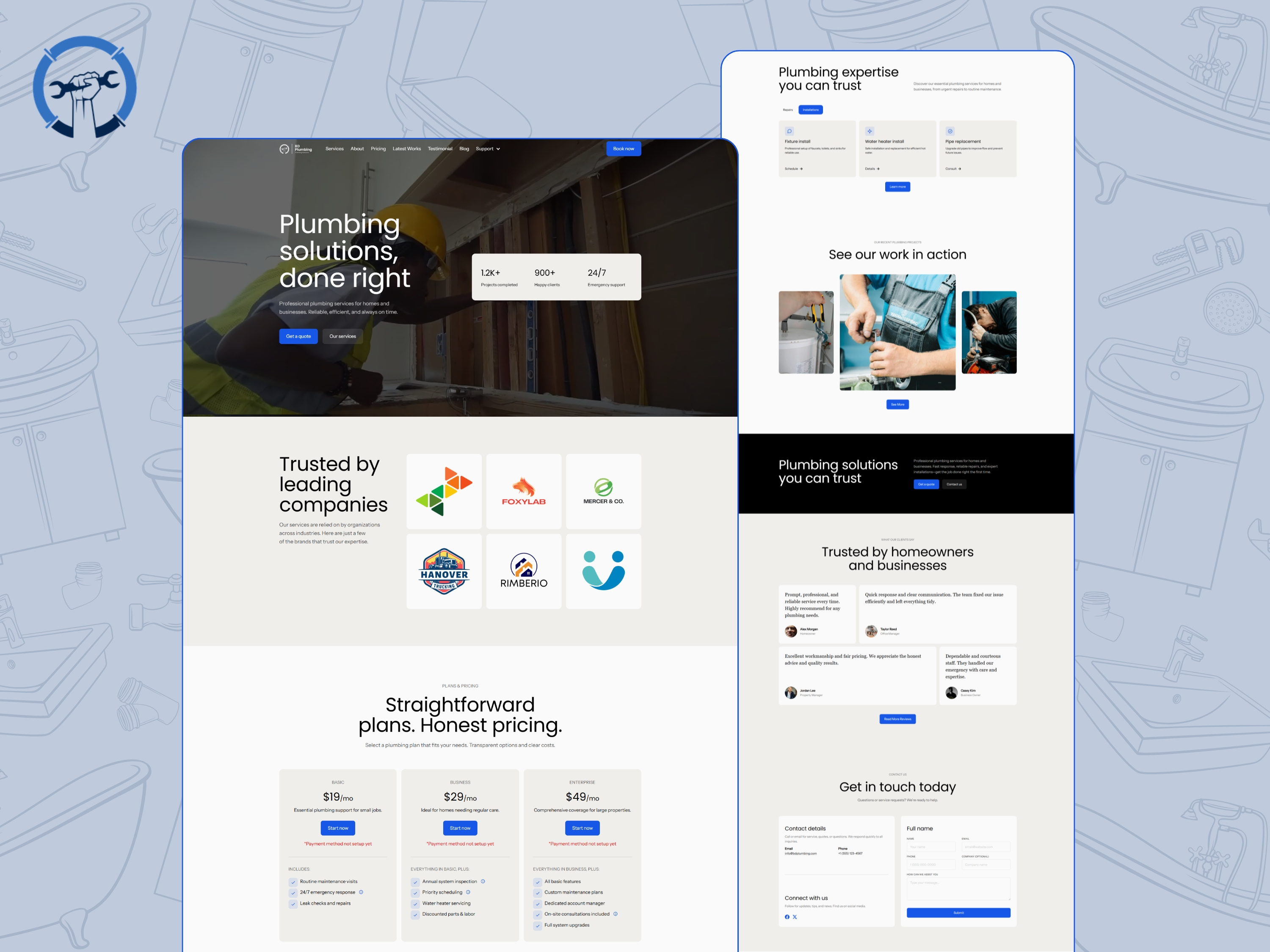 Example of Modern Plumbing Website Design, Redesign
