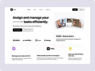 Taskly - Hero Section bento design hero section landing page product page productivity tool saas saas landing saas website task management visual identity