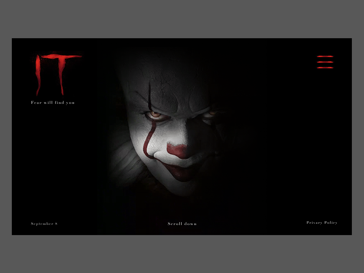 It movie website entertainment entertainment website it it movie landing page movie design movie website promotional website stephen king webdesign