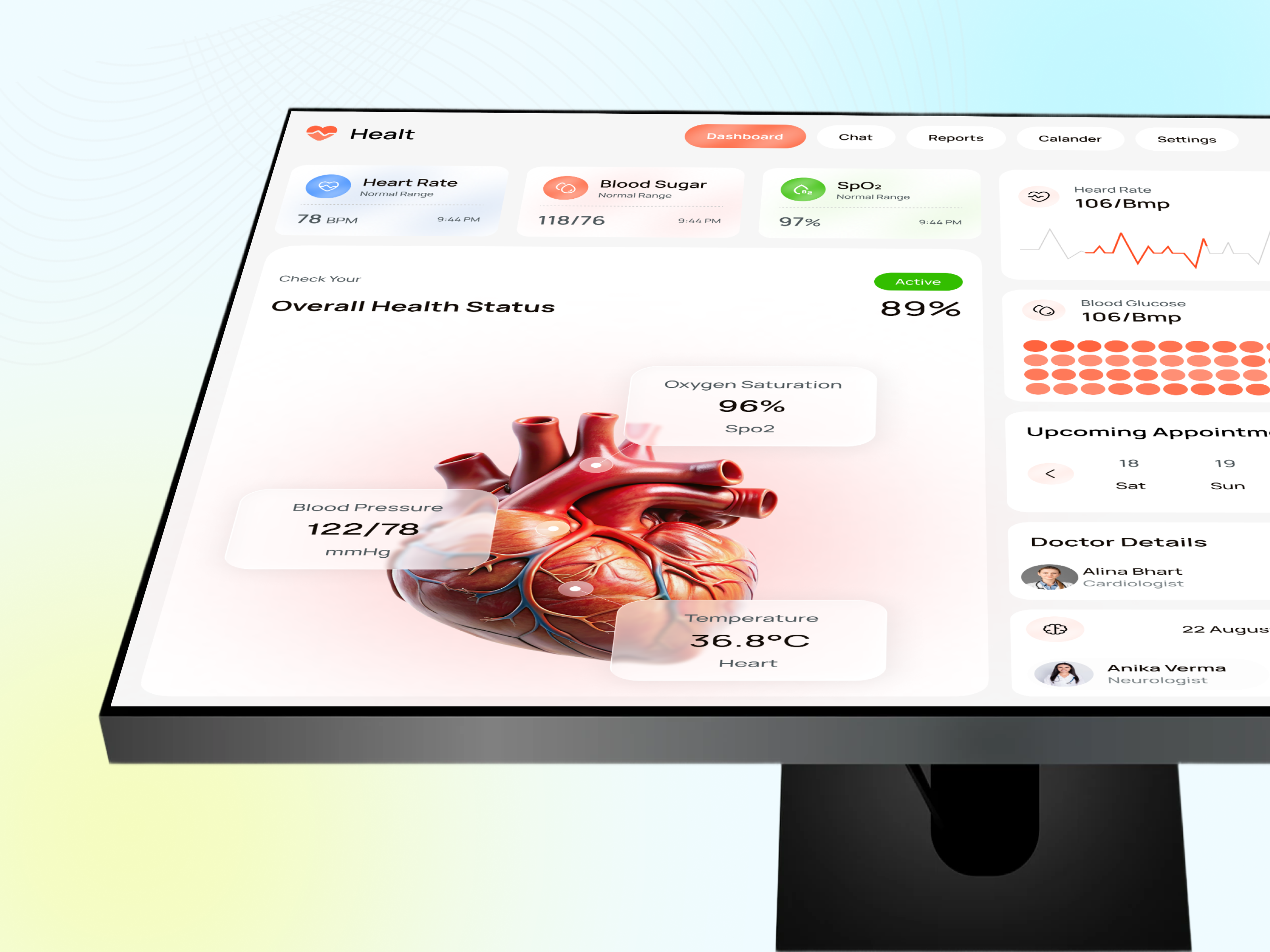 Heart Monitoring dashboard UI/UX cardiology clean ui dashboard design data visualization dribbble shot fitness dashboard health app health tracking healthcare ui heart monitoring interaction design medical app medical dashboard mobile app ui modern ui patient monitoring ui ux design user experience wearable app web app ui