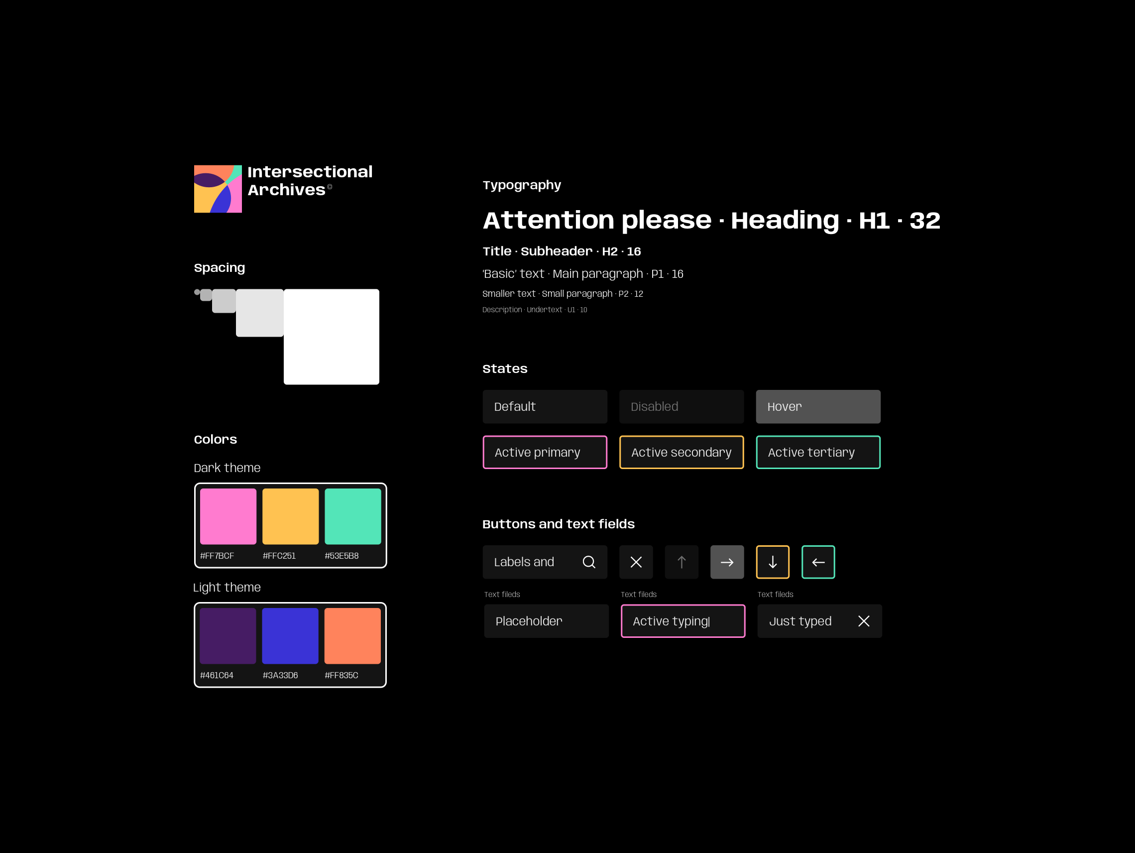 Intersectional Archives design system app archive branding colorfull colors dark filter filters flat graphic design logo minimal mobile night product system theme ui ux