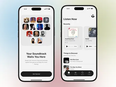Music App Concept aesthetic app design design graphic design listening app minimal mobile app music app music app design ui uiux ux uxui visual visual design