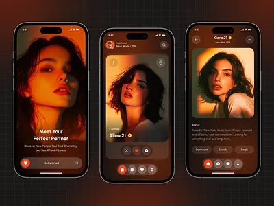 Modern Dating App UI Design badoo date dating app ui dating mobile app dating ui match match finder matchapp mobile mobile app design mobile dating mobile ui modern dating online dating profile screen relationship social app swipeapp tinder ui design