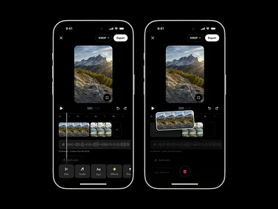 Video Editor Screens app interface creative tools dark mode editing app figma interaction design ios app mobile app mobile ui product design timeline ui design ux video editor