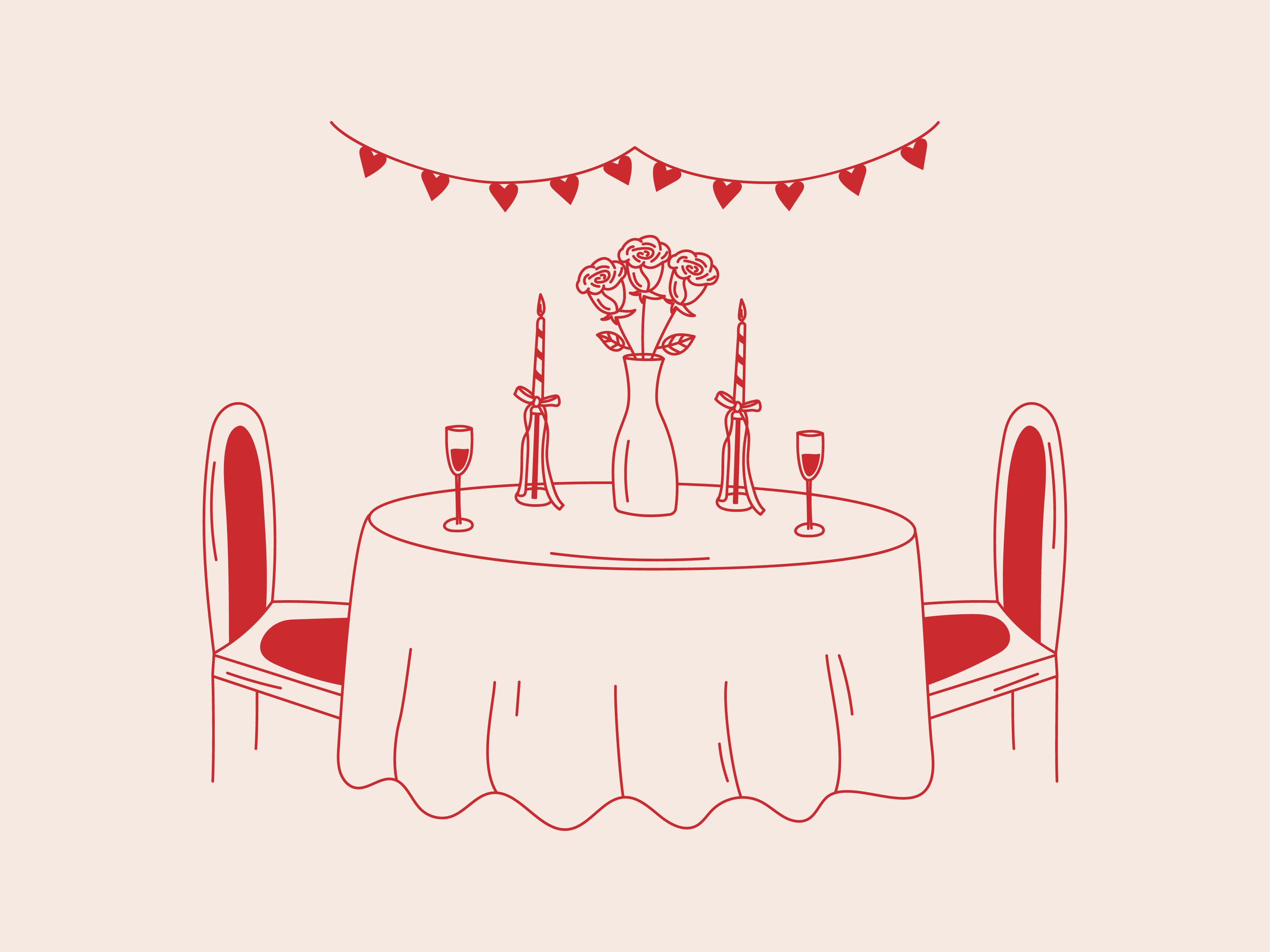 Dinner for Two ♥️ cute digital art dinner flat design graphic design hand drawn illustration love minimal valentines vector
