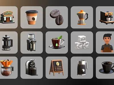 3D Coffee Shop Icons 3d branding design graphic design icons illustration ui ux vector