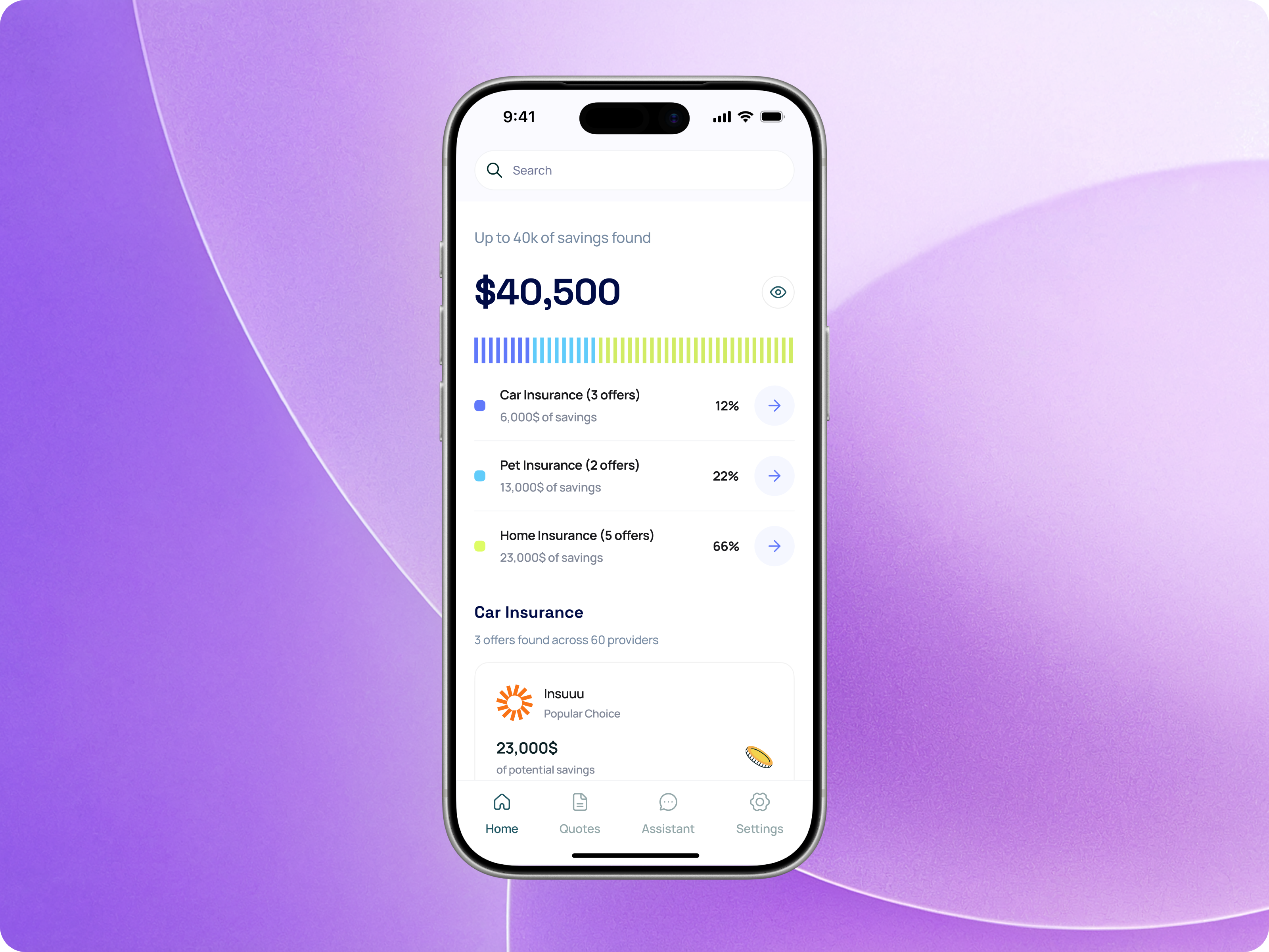 Insurance Savings Dashboard — Mobile Fintech App UI app interface charts ui clean ui data visualization figma design finance dashboard financial app ui fintech ui insurance app insurance comparison ios app design minimal ui mobile app design mobile ui modern ui product design savings dashboard ui design user experience ux design