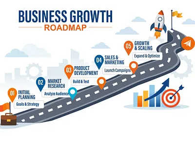 Business Growth Strategy Infographic business growth business presentation business process corporate strategy creative direction data visualization flat design infographic design infographic template layout design marketing infographic minimal infographic roadmap timeline design vector art