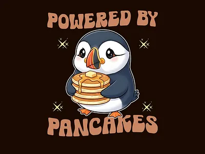 Powered by Pancakes Funny Cute Puffin T-shirt cute birds funny shirt print on demand