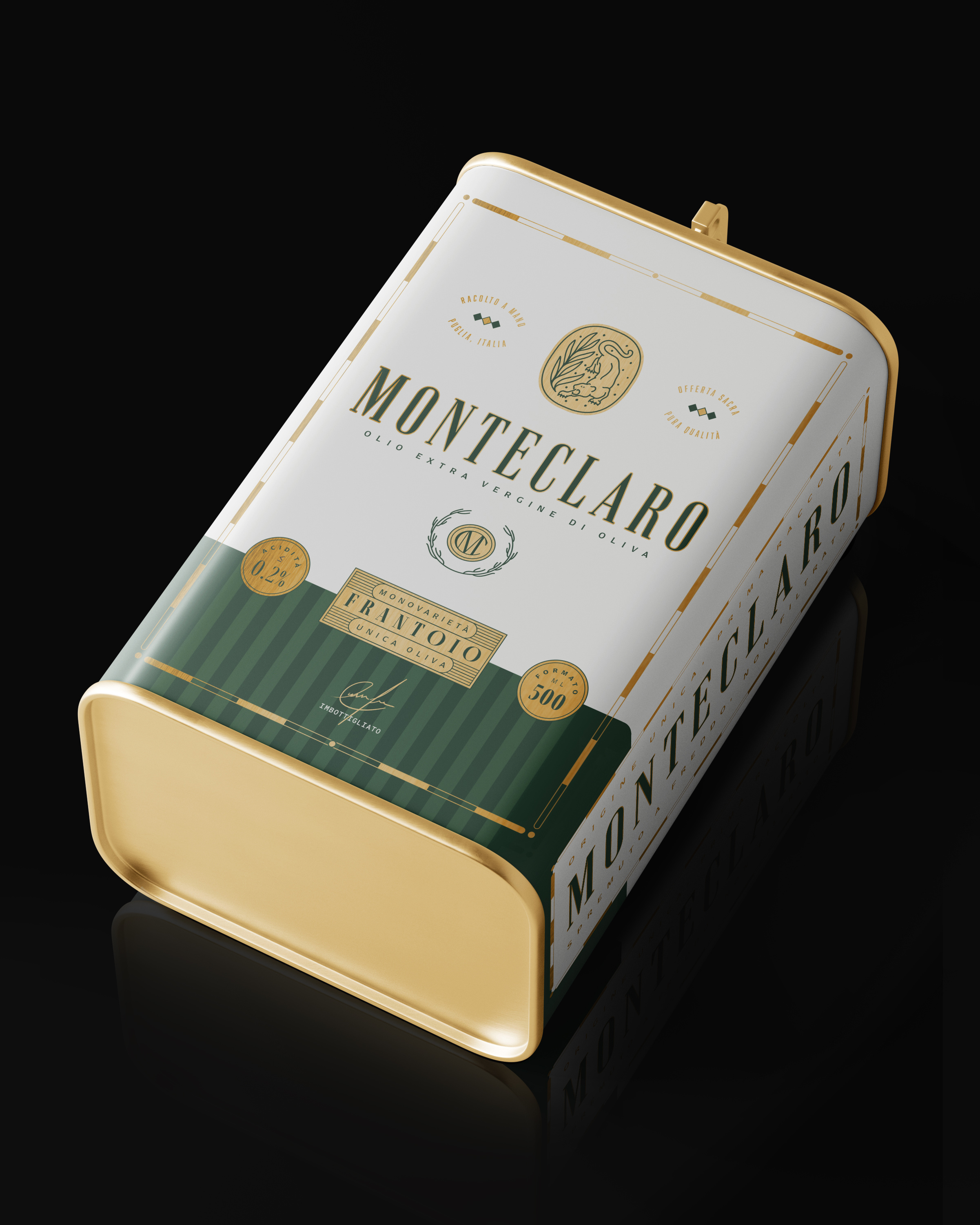 Monteclaro Olive Oil 3d 3d modeling 3d rendering brand identity branding graphic design label labeling logo packaging visual design visual identity