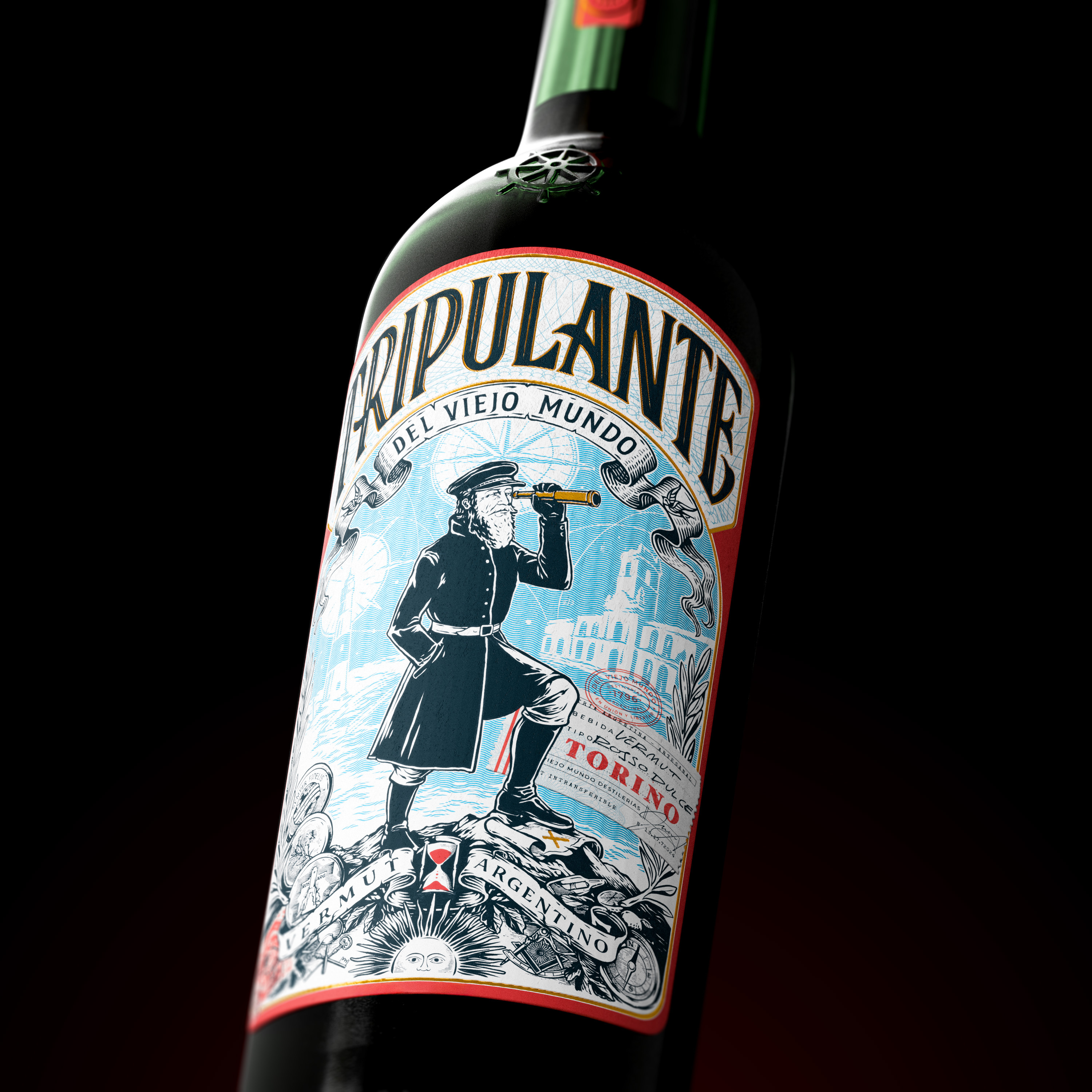 Tripulante Vermut 3d 3d modeling 3d rendering bottle brand design brand identity branding illustration label label design labeling logo packaging print