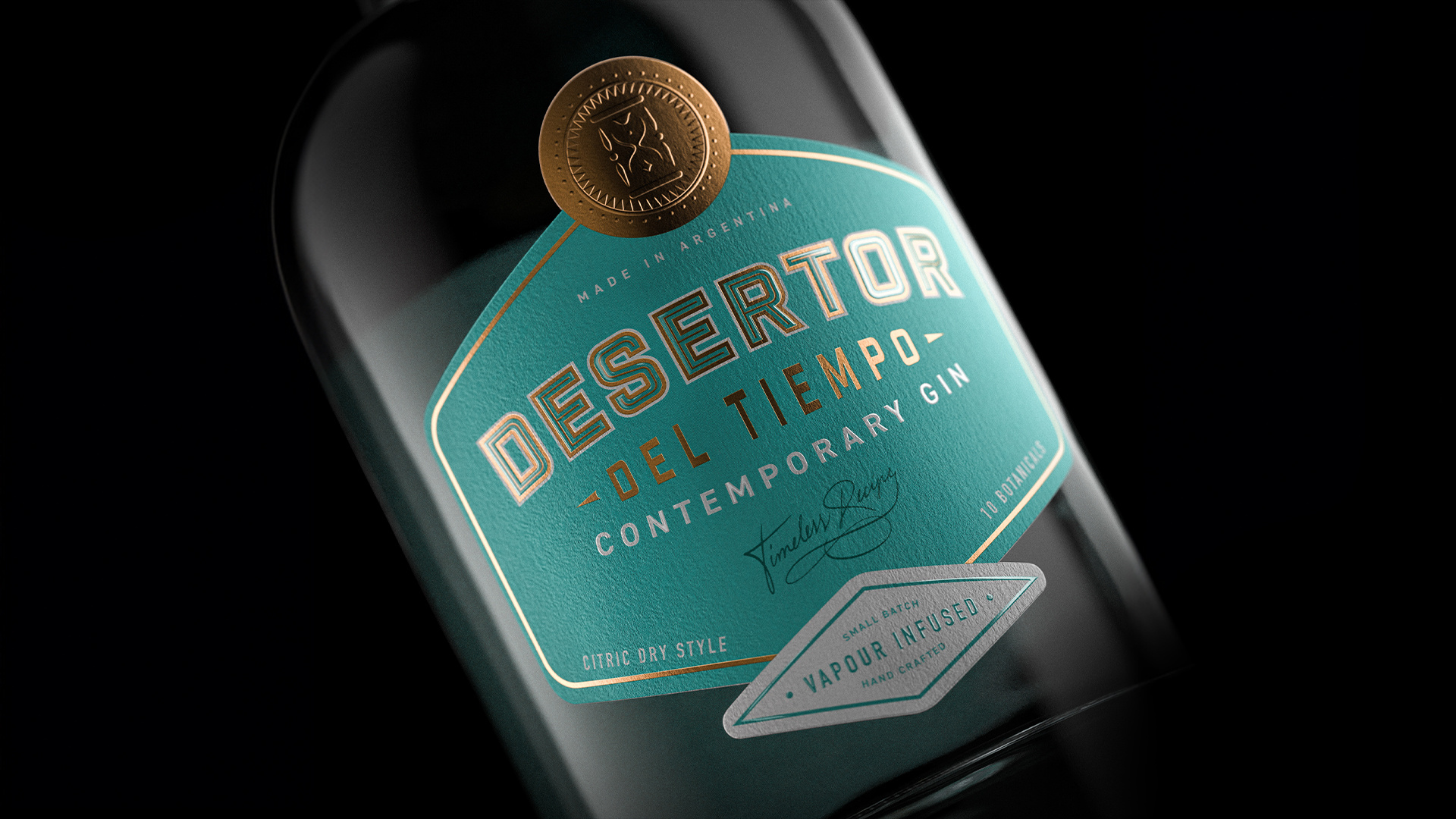Desertor del Tiempo Gin 3d 3d rendering brand design branding label label design labeling logo packaging typography visual identity
