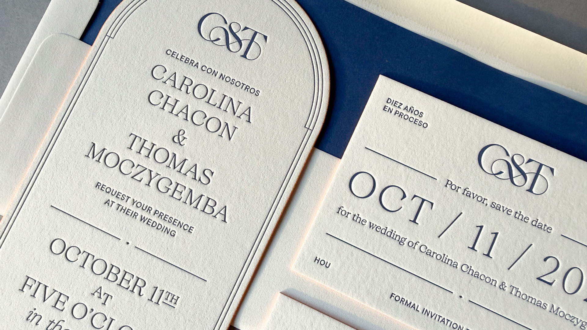 C&T Wedding invitation letterpress monogram wedding