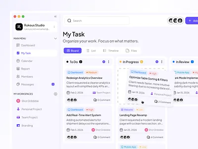 Taskly — Task Management Dashboard calendar clean dashboard minimalis product productivity saas task task board task management ui design uiux web design workspace