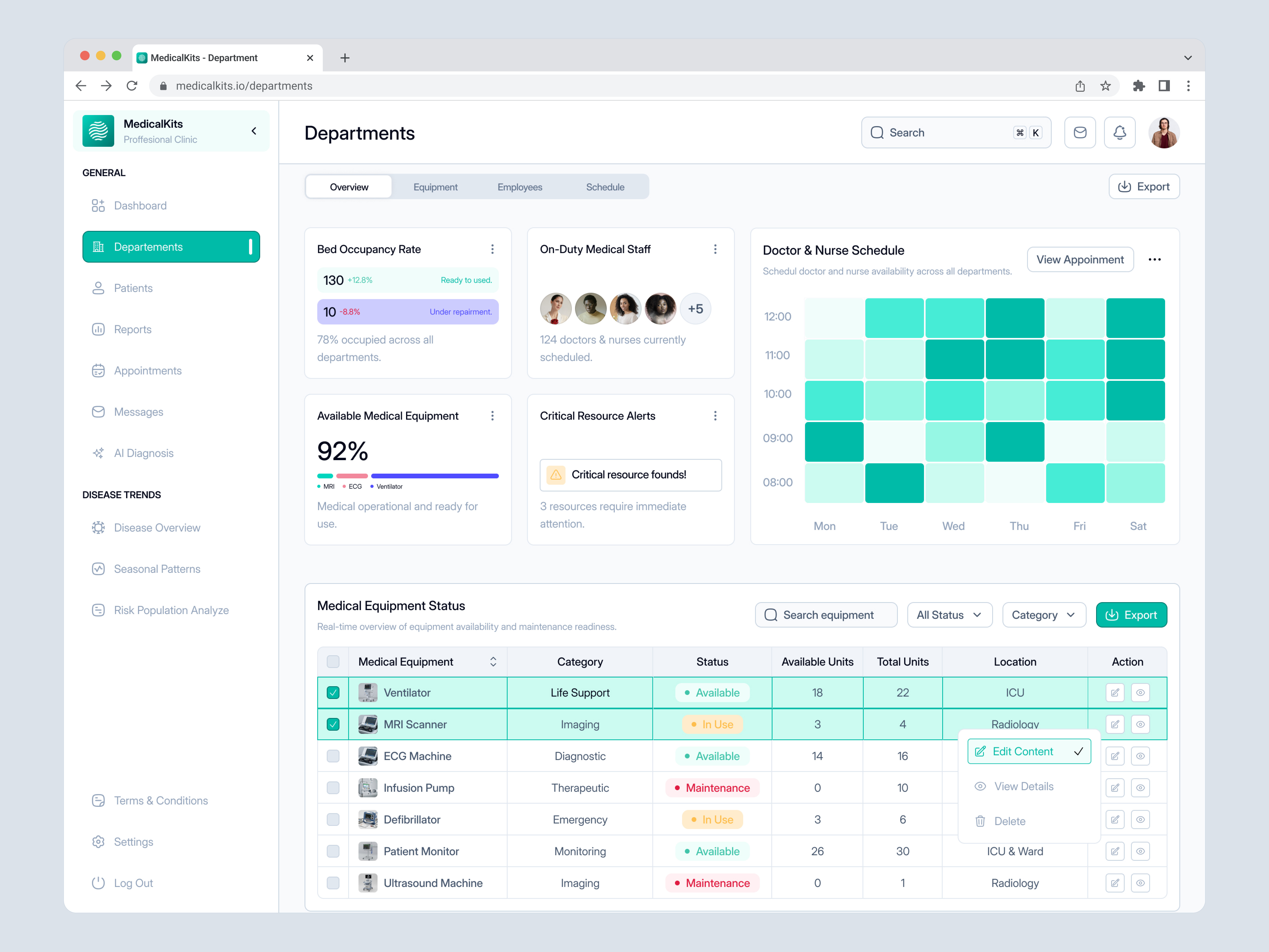 A Healthcare Departments Dashboard ai ai healthcare dashboard clinic dashboard data department hospital design health healthcare healthcare dashboard hospital medical medical dashboard minimal modern patient ui ui design ux design website
