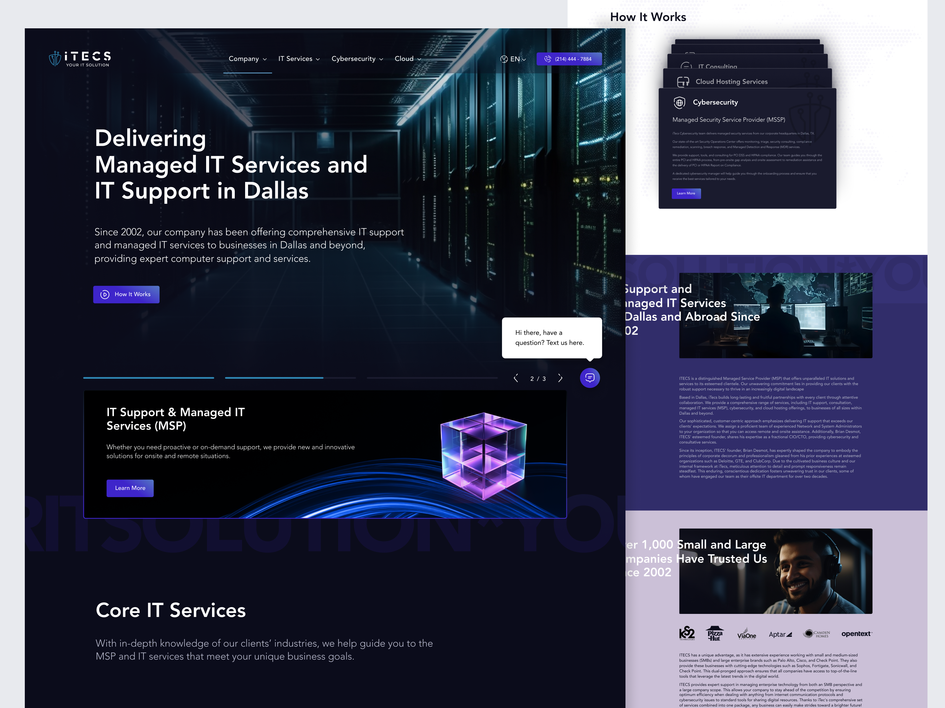 Itecs - Managed IT Services Landing Page barkahlabs company companyprofile cybersecurity darkmode design framer it it consulting itsupport landing page managed services ui uiux web web design webflow website websitedesign