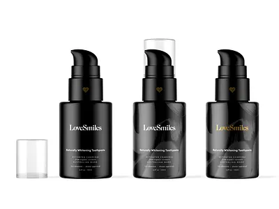 Love Smiles Packaging black branding dispenser gold graphic design identity logo design packaging teeth whitening toothpaste