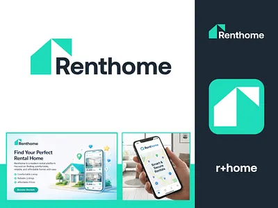 Renthome best logo brand identity branding home house logo logo design logo designer r home logo r logo