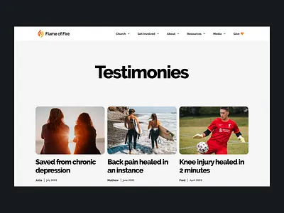 Church Webpage — Miracle Testimonials blog charity chat christian church clean cms conversation grid jesus miracle simple testimonials testimony web webdesign webpage website white worship