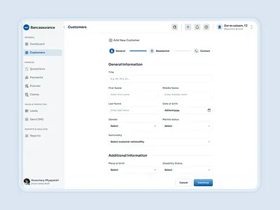Stepper Form - Add Customer bancassurance form insurance stepper