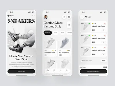 Sneakers E-Commerce Mobile App UI Design | Online Shoe Shopping animation app app design e commerce ecommerce app fashion e commerce mobile mobile animation mobile app mobile app design online store shoe shoes shop shopping shopping app sneaker shop sneakers store