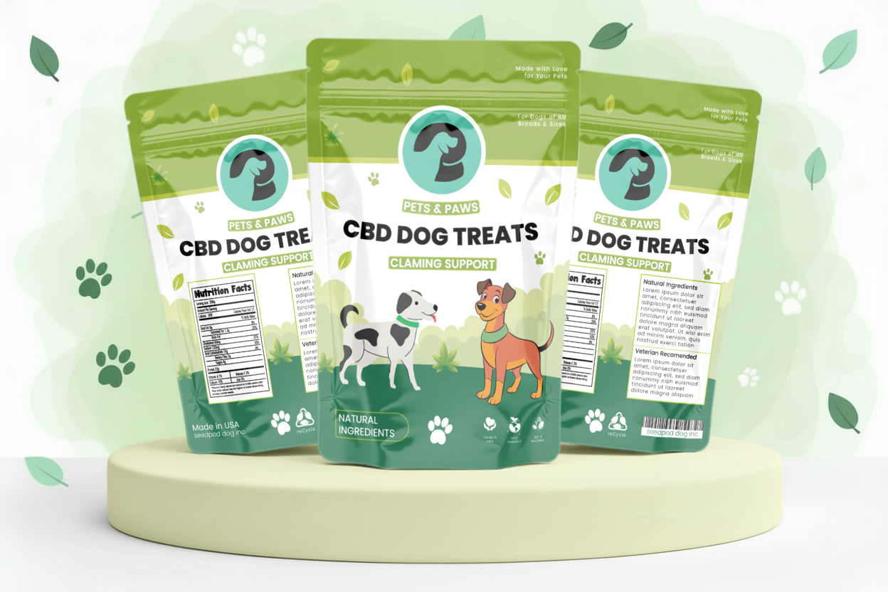 CBD Dog Treats Packaging & 3D Mockups – Pets & Paws Brand Design 3d product mockup amazon listing images animation brand designer calming dog treats cbd brand identity cbd dog treats cbd packaging dog treats packaging ecommerce product images illustrator packaging designer pet branding pet food packaging pet product design pet supplement label pouch packaging shopify product design stand up pouch
