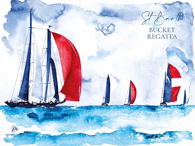 Illustration of Saint-Barth : Bucket Regatta // Illustration aquarelle art drawing illustration painting
