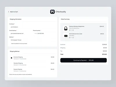 Checkoutly — Clean & Conversion-Focused Checkout Flow cart checkout checkout flow clean design design desktop ecommerce information minimalist online shop online store order shipping ui uidesign uiux ux uxdesign web design website