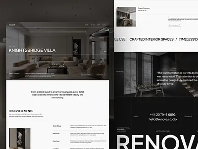 Renova- Minimalist Interior Design Website Project Showcase Page architecture architecture website company profile design portfolio website elegant interior design interior designer website interior website landing page luxury minimalist modern portfolio website project page project showcase service website ui web design website website design
