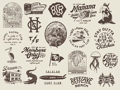 Our Selected Works 2025 - Vol. I apparel branding coffee design geometric graphic design illustration line lineart logo merchandise monoline retro surf ui vintage
