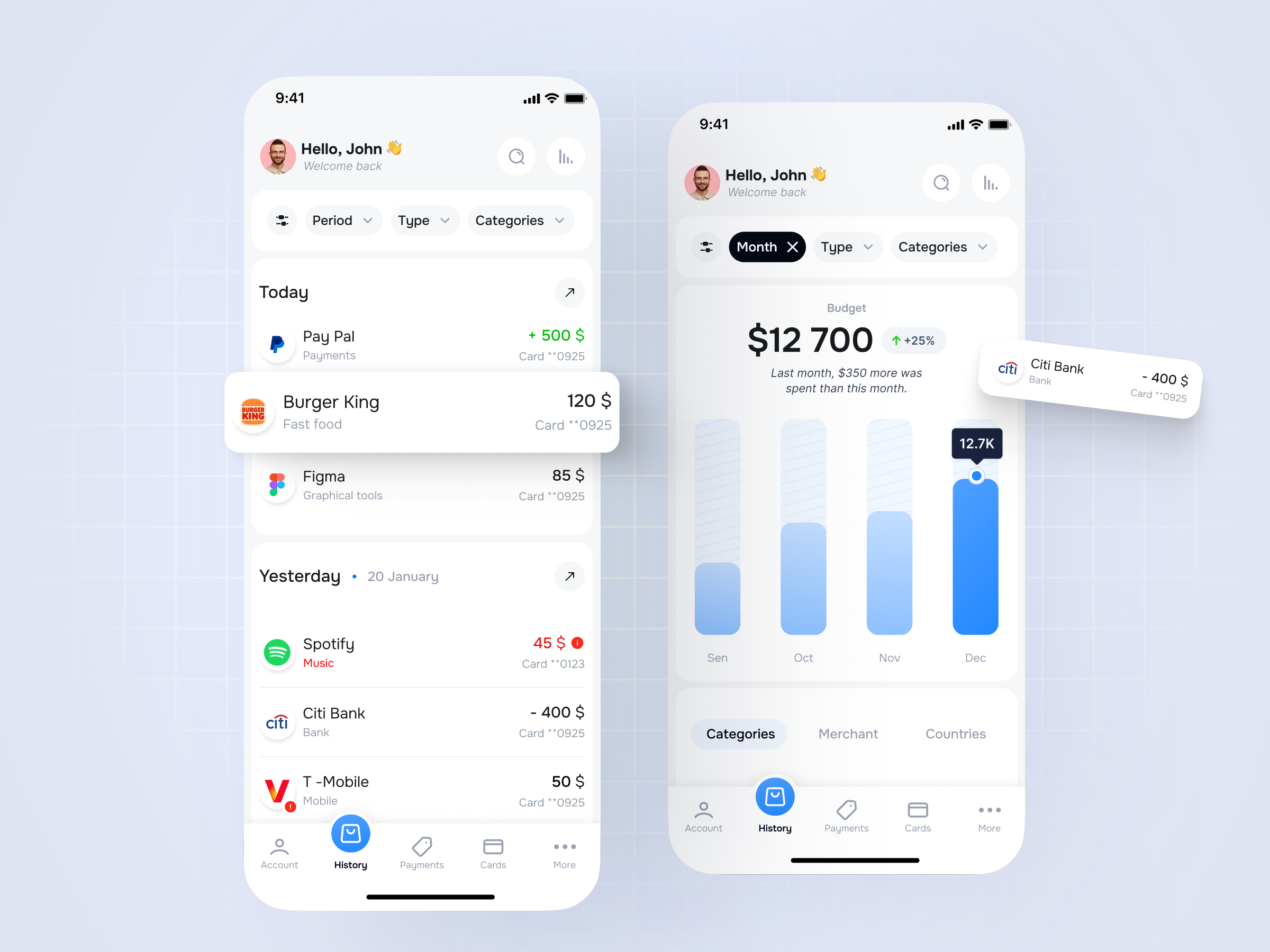 📈 Finance App — History & Budget at a Glance budgettracke clean finance fintech interface mobile mobilebanking transactionhistory ui uidesign