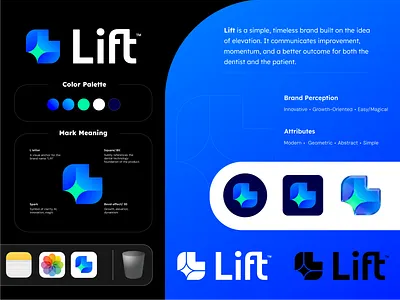 Lift logo and identity abstract branding dental easy geometric growth innovative l l letter lettermark lift logo logo design logo designer mark meaning modern project presentation simple technology visual identity