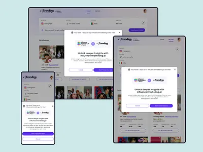 Unlock Insights Modal Design - Responsive View appdesign dashboard figma influencer interface marketing modal platform popup premium productdesign responsive saas subscription trial ui userexperience userinterface ux webdesign