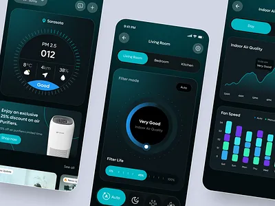 Mobile App Design for Air Quality Monitoring ai air air conditioner air purifier air quality app clean air connected devices device mobile mobile app smart home ui ux