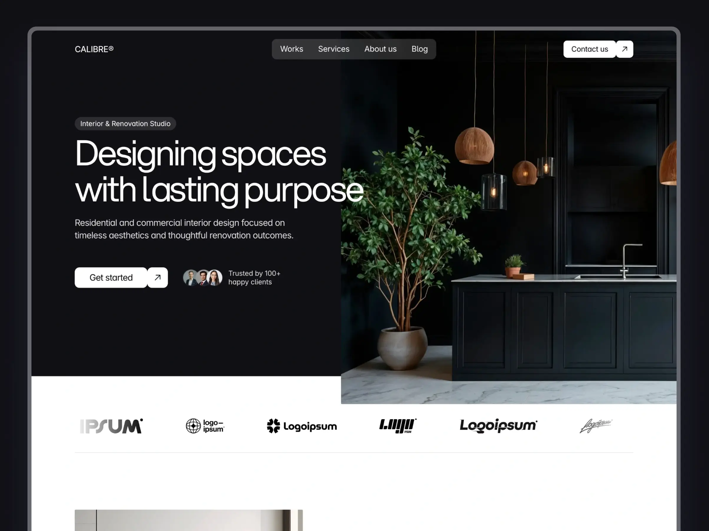 Example of Calibre — Free Interior Design Framer Template